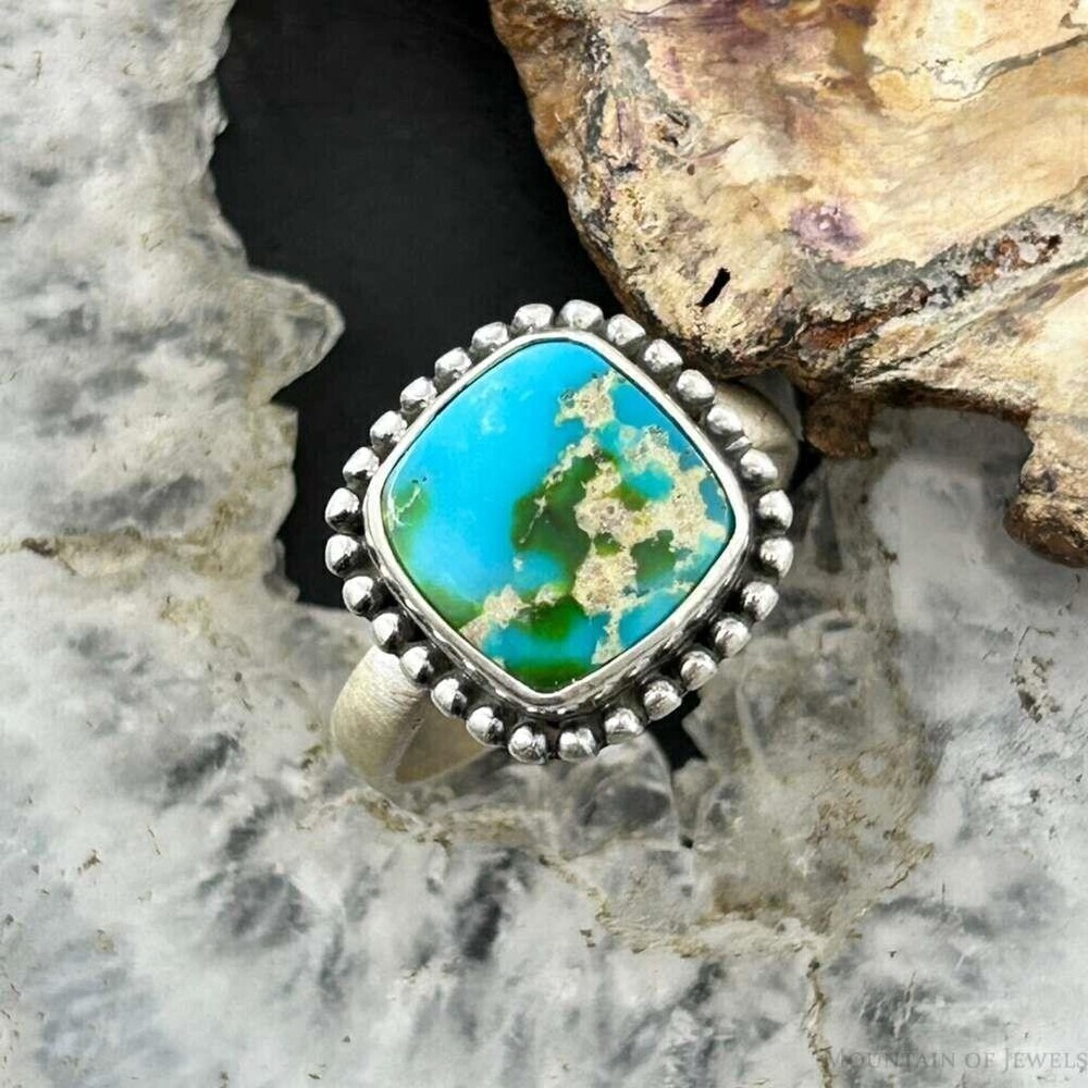 Sterling Silver Southwestern Style Sonora Gold Turquoise Adjustable Bar Ring #8